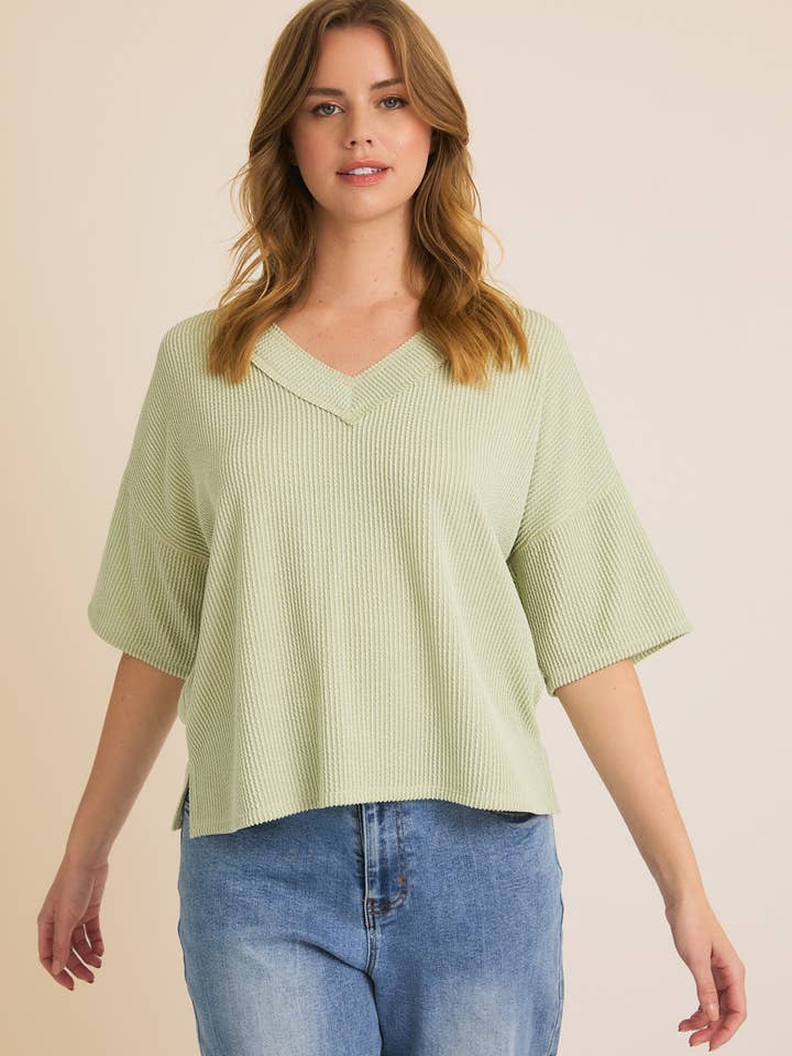 V-NECK HALF SLEEVE KNIT TOP for wholesale by GILLI