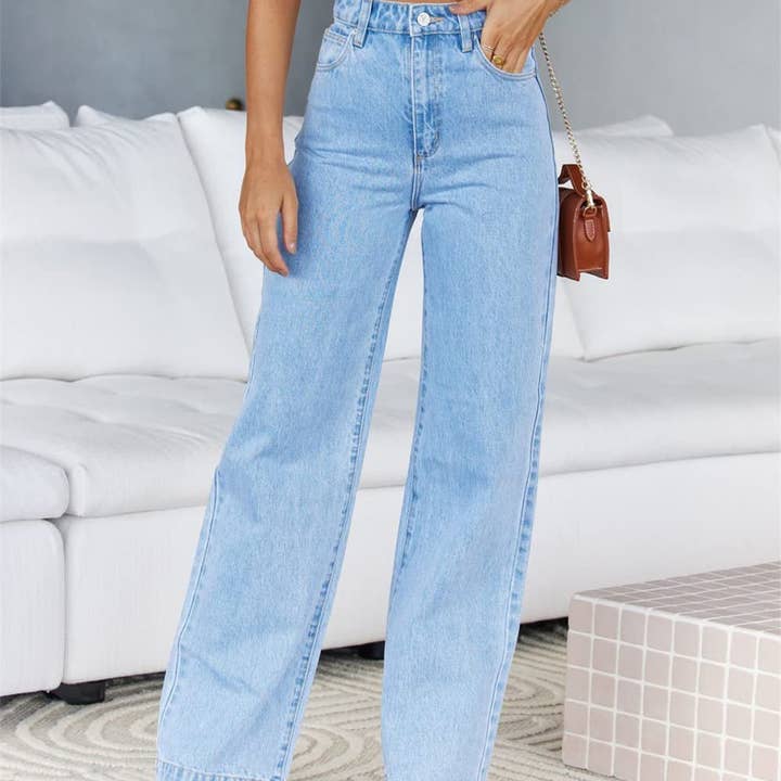 Light blue Women’s Stretch Wide-Leg Washed Jeans for wholesale on Faire
