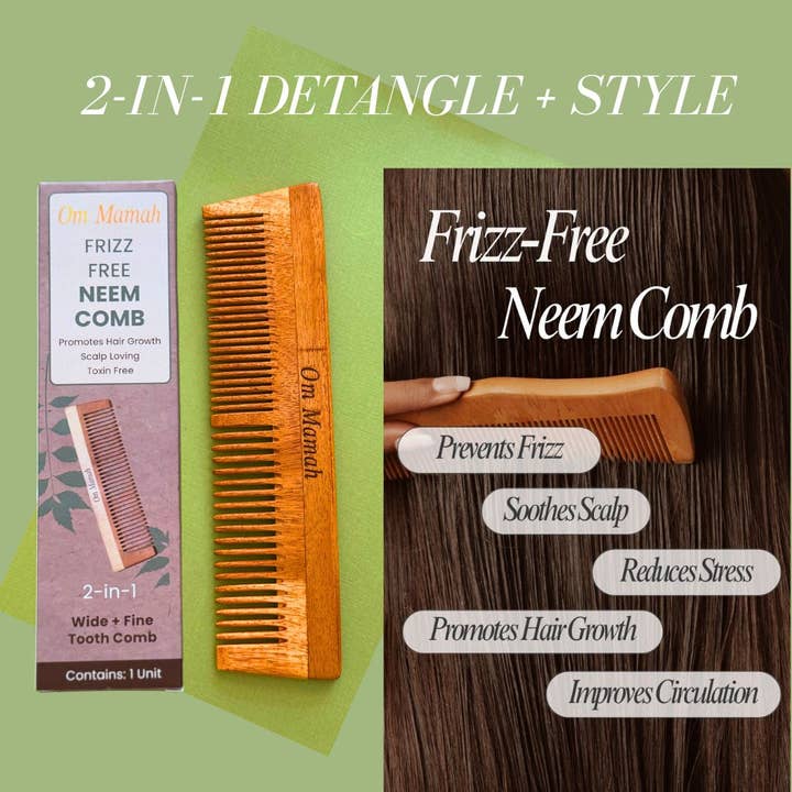 Om Mamah 2-in-1 Frizz-Free Neem Comb Detangle & Style for wholesale by Om Mamah