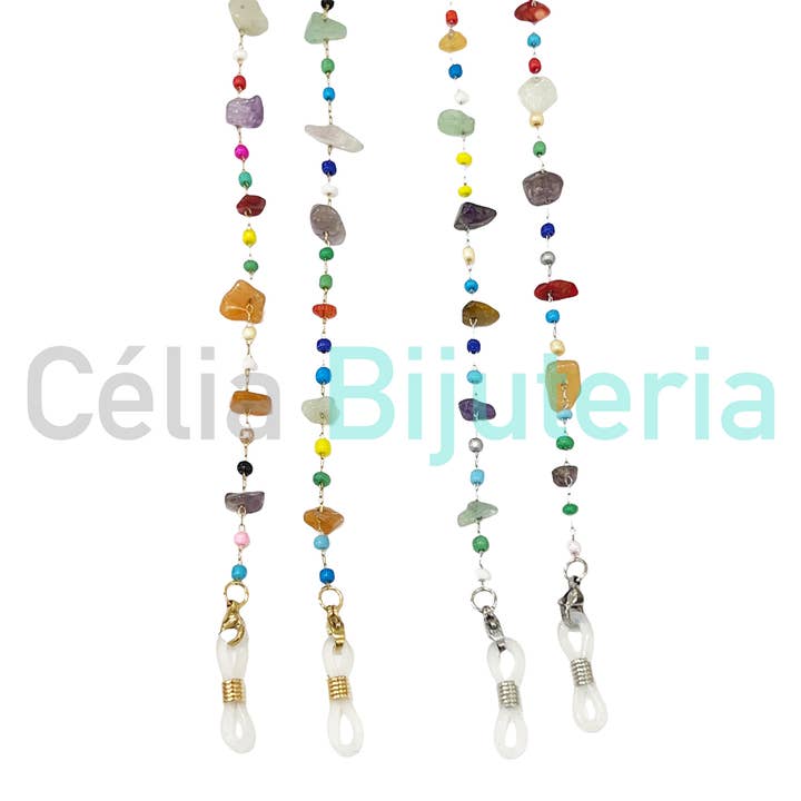 Celli Biju - Vendita all'ingrosso Cordino per occhiali - Donna - Catenelle per Occhiali/Mascherine in Acciaio con Pietre Naturali e Perline