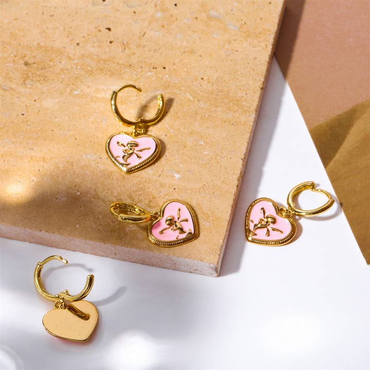 Pink Enamel Heart Earrings Angel Vintage Style_CWAJE5087 for wholesale by ACCITY