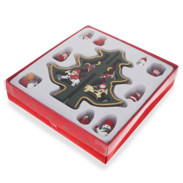 BestPysanky - Wholesale Christmas Decoration - Delightful Wooden Tabletop Christmas Tree with Santa and Miniature Ornaments 6.5 Inches Tall3