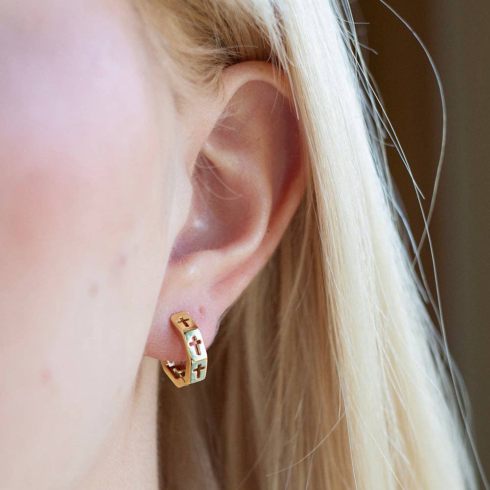 Lenny & Eva - Wholesale Hoop Earrings - Gilded Gold Earrings-Octagon Cross | Hoop Earrings for Women2