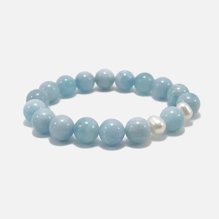 Akvamarin & Perle Armbånd – Håndlavet Smykke med Ædelsten for engroshandel hos Amaré
