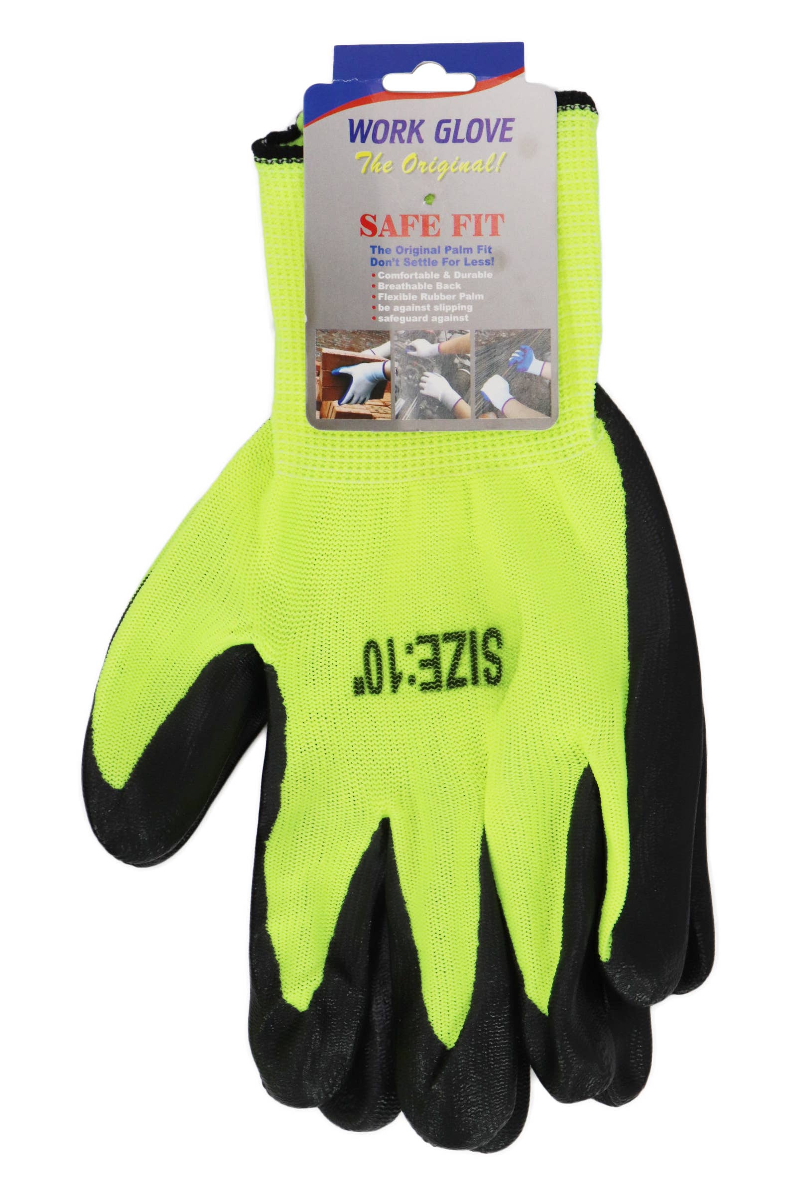 Neon Yellow Black Men's Polyurethane Dip-Coated Nitrile Work Gloves for wholesale on Faire1