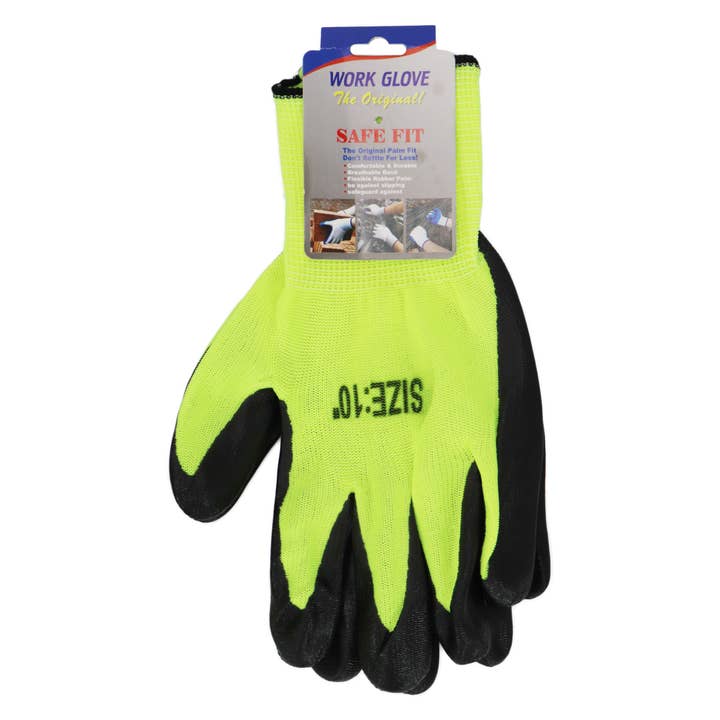Neon Yellow Black Men's Polyurethane Dip-Coated Nitrile Work Gloves for wholesale on Faire1