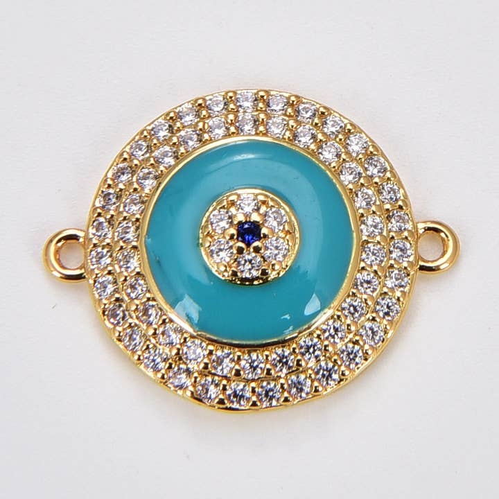 Conector Evil Eye CN148 con forma de micropavé con circonita cúbica, chapado en oro para venta al por mayor de Beads Creation