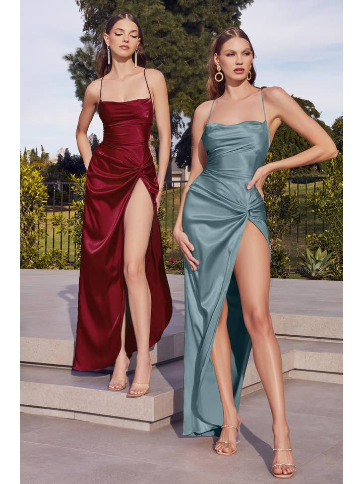 Ladivine by Cinderella Divine - Wholesale Gown - Women's - SATIN FITTED KNOT GOWN
