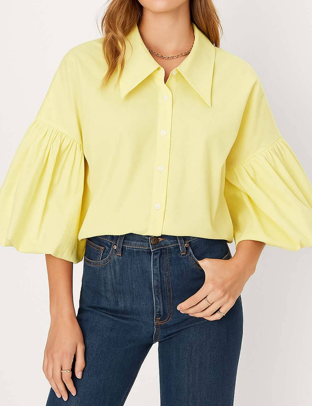 Sweetkama – wholesale Buttoned-down shirt – Women's – Ladies Striped Puff Sleeves Button Shirt SP06815