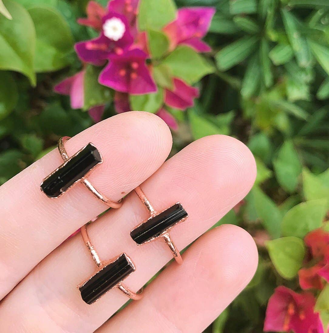 Buddha Blossom Jewels - Wholesale Single Stone/Solitaire Ring - Black Tourmaline Vertical Bar Ring4