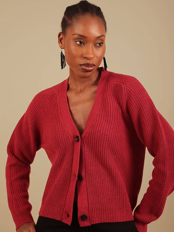 Emin Ribbed Red Cardigan for wholesale by IN OUR NAME
