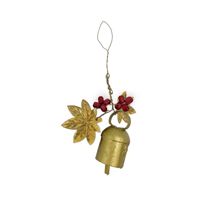 Mini garland in brass maple leaves and bell for wholesale by Maison Lilo