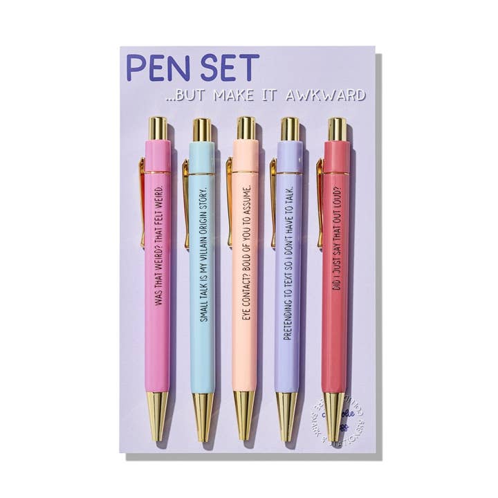 Awkward Introvert Social Anxiety Pens - Set of 5 Funny Ballpoint Pens for wholesale by La Folie Press