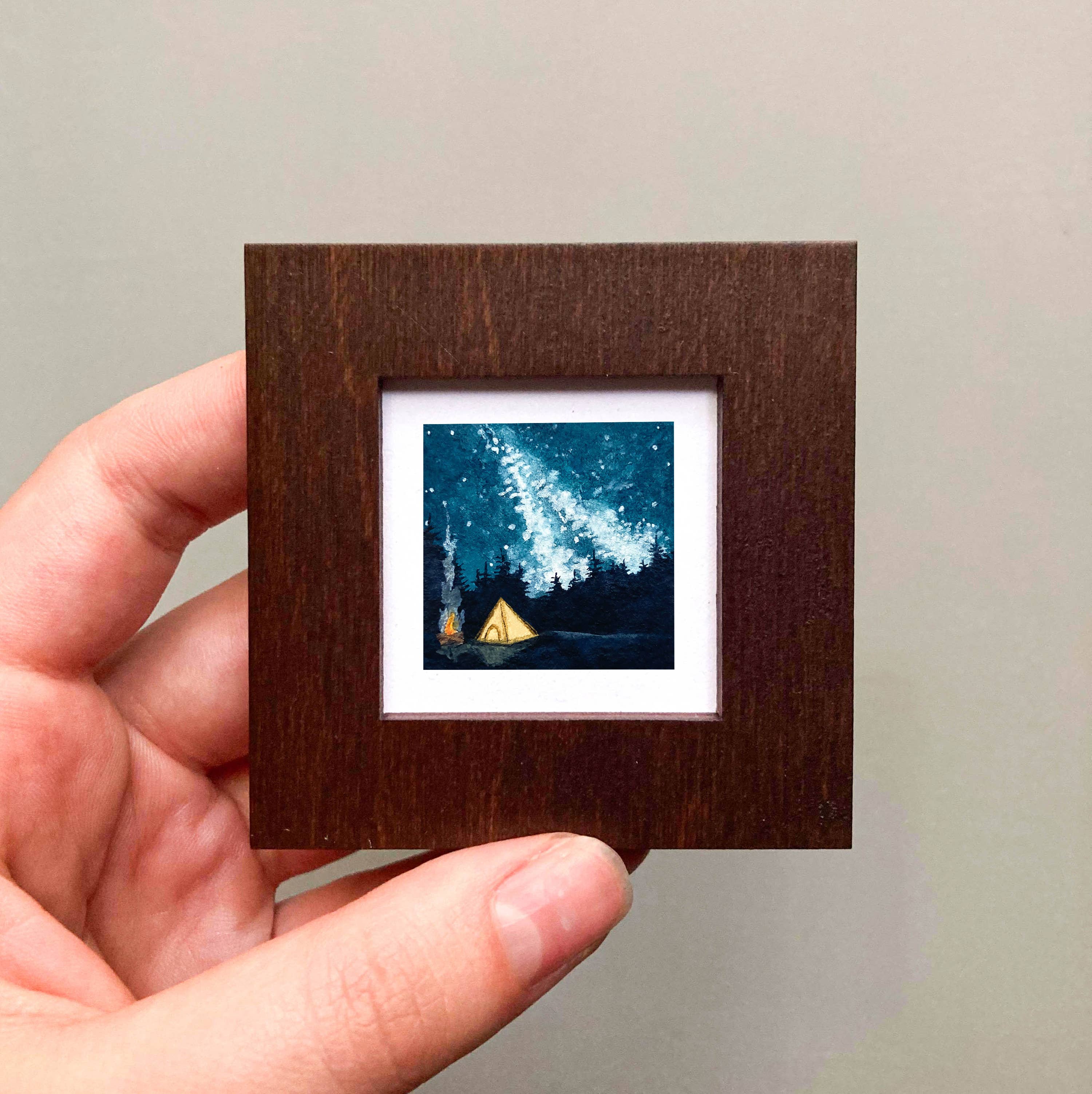 Mick's Art Goods - Wholesale Art Print - Mini 1" Camping Galaxy Night Tiny Watercolor Print2