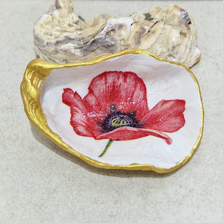 Poppies Poppy Flower Small Oyster Shell Trinket Dish for wholesale by Bee my Oyster