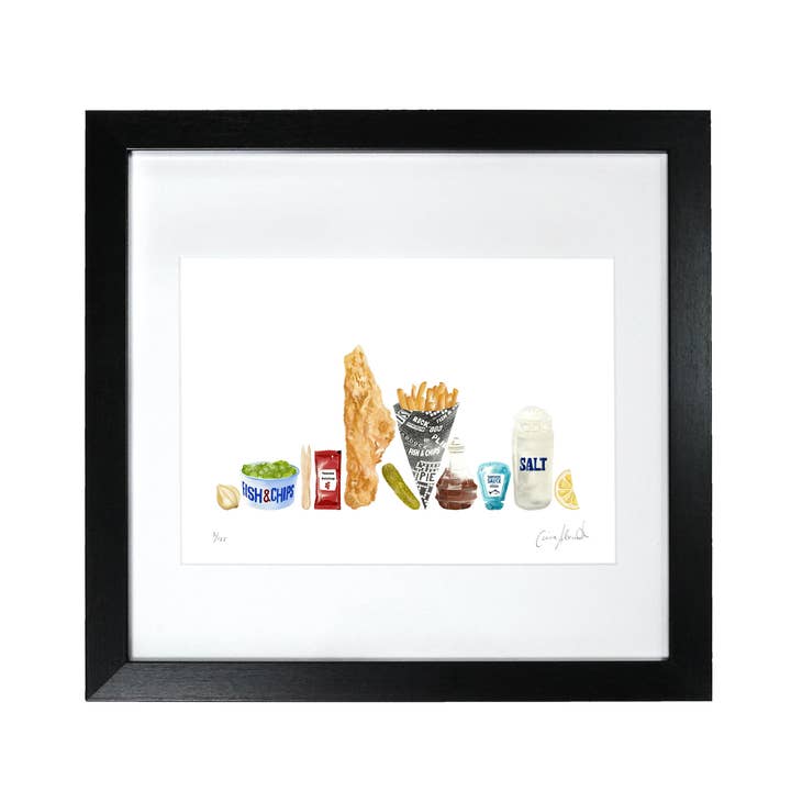 Fish & Chip - Stampa incorniciata - Cibo classico britannico/inglese per la vendita all'ingrosso da parte di Corinne Alexander