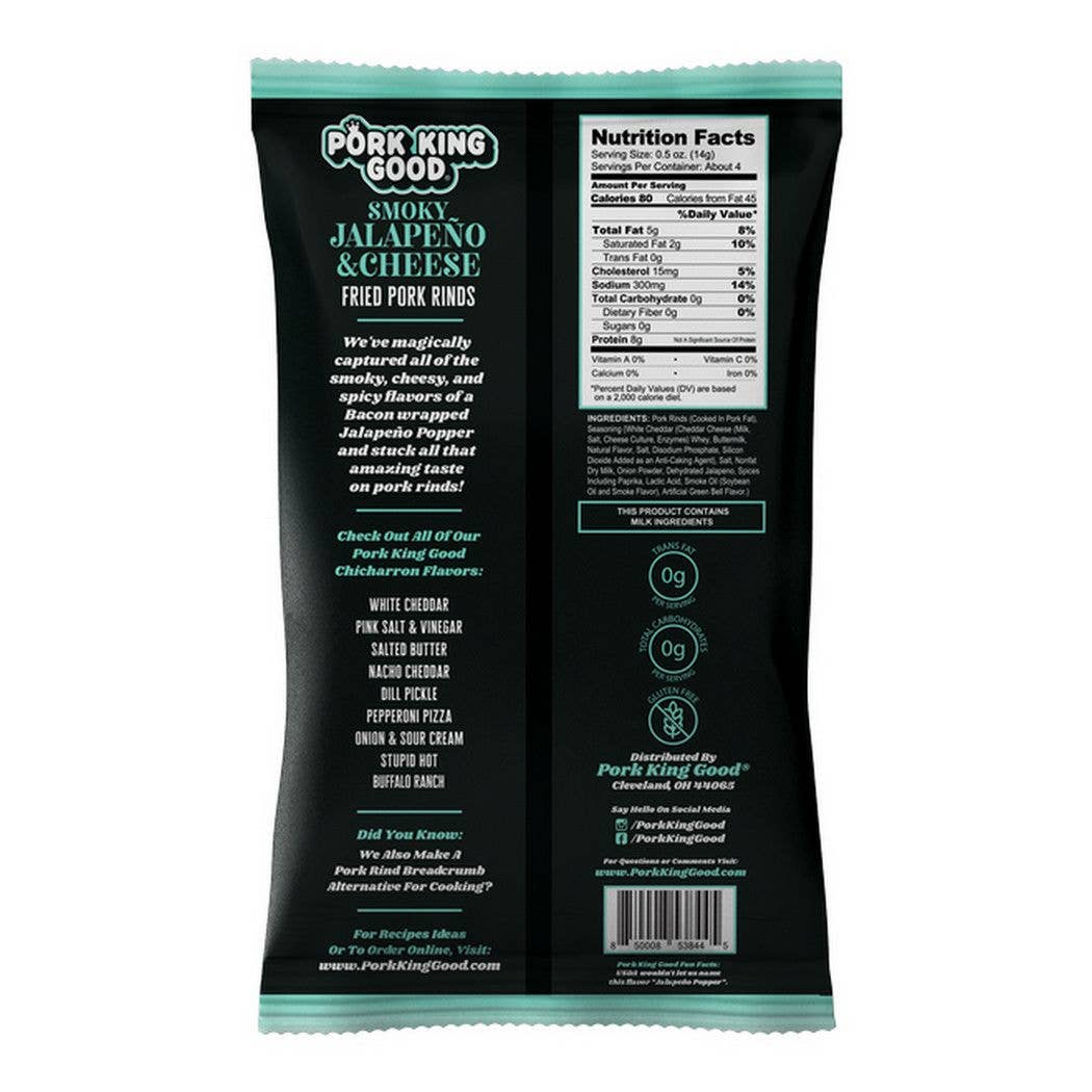 Pork King Good - Wholesale Puffed Snack - Pork King Good Smoky Jalapeno &Cheese Pork Rinds  1.75oz Bag1
