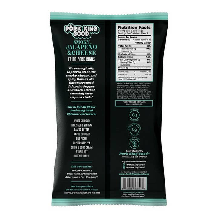 Pork King Good - Wholesale Puffed Snack - Pork King Good Smoky Jalapeno &Cheese Pork Rinds 1.75oz Bag1