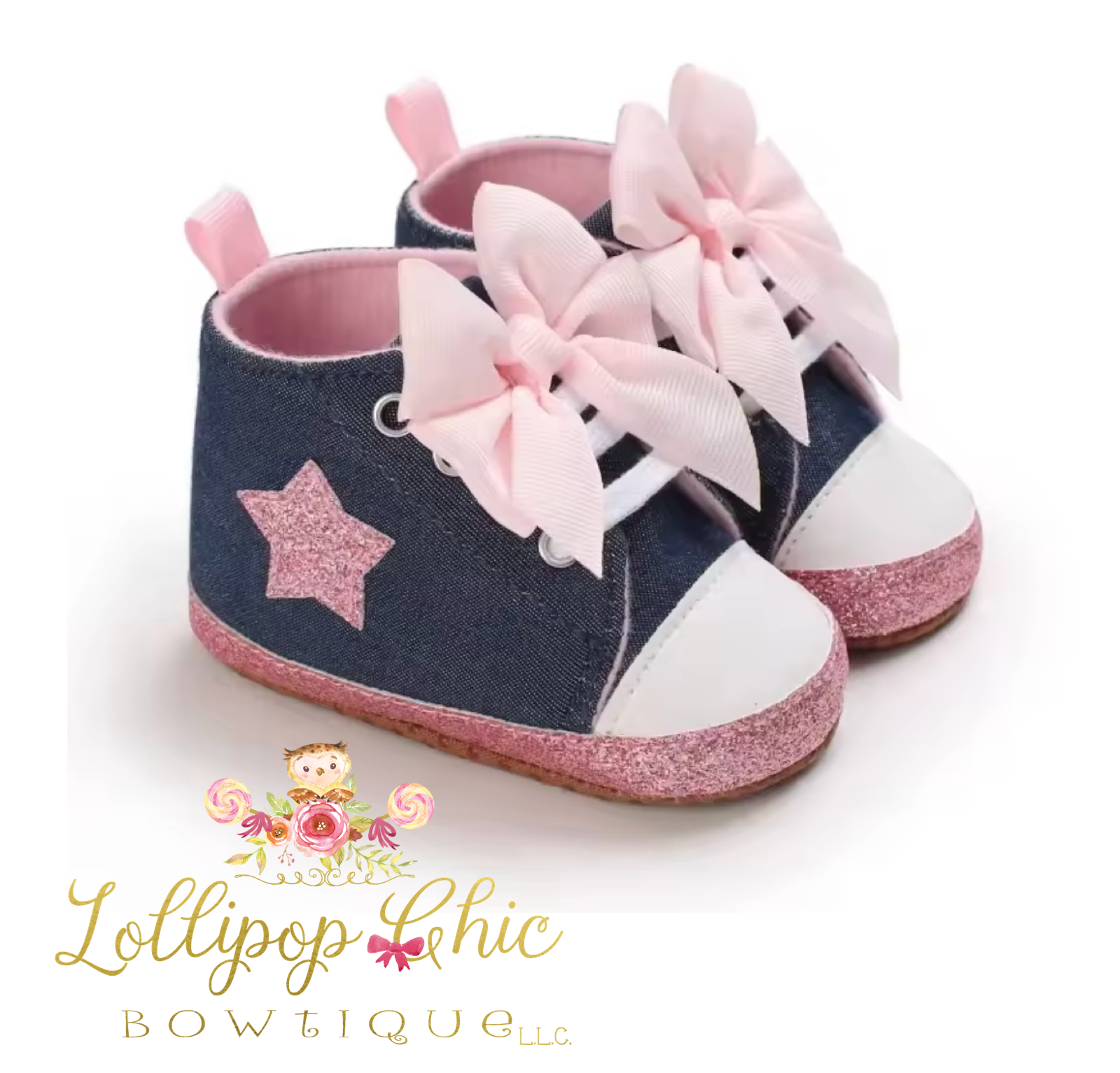 Lollipop Chic Bowtique LLC - Vente Chaussures de berceau – bébé - Baskets à Nœud pour Bébé Fille Premiers Pas Chaussures de Berceau4