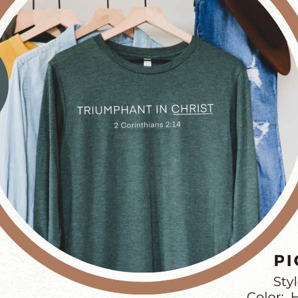 Triumferende i Christ Christian Apparel, Langærmet T-shirt for engroshandel hos Common Grace Print Shop