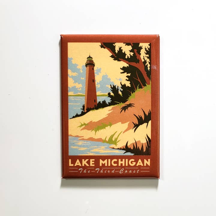 Lionheart Graphics - Wholesale Magnet - Lake Michigan Retro Lighthouse Magnet | Great Lakes