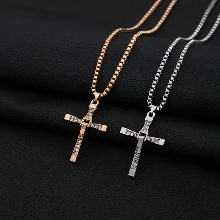 Gemscape UK - Wholesale Pendant/Charm Necklace - Hip Hop Rhinestone Cross Pendant Gold Necklace Cute Jewelry4