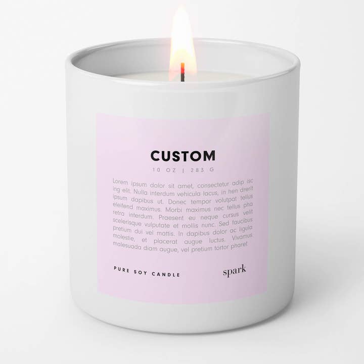 Bianco Opaco Candela personalizzata in vetro bianco opaco da 10 oz con etichetta e scatola regalo in vendita all'ingrosso su Faire0