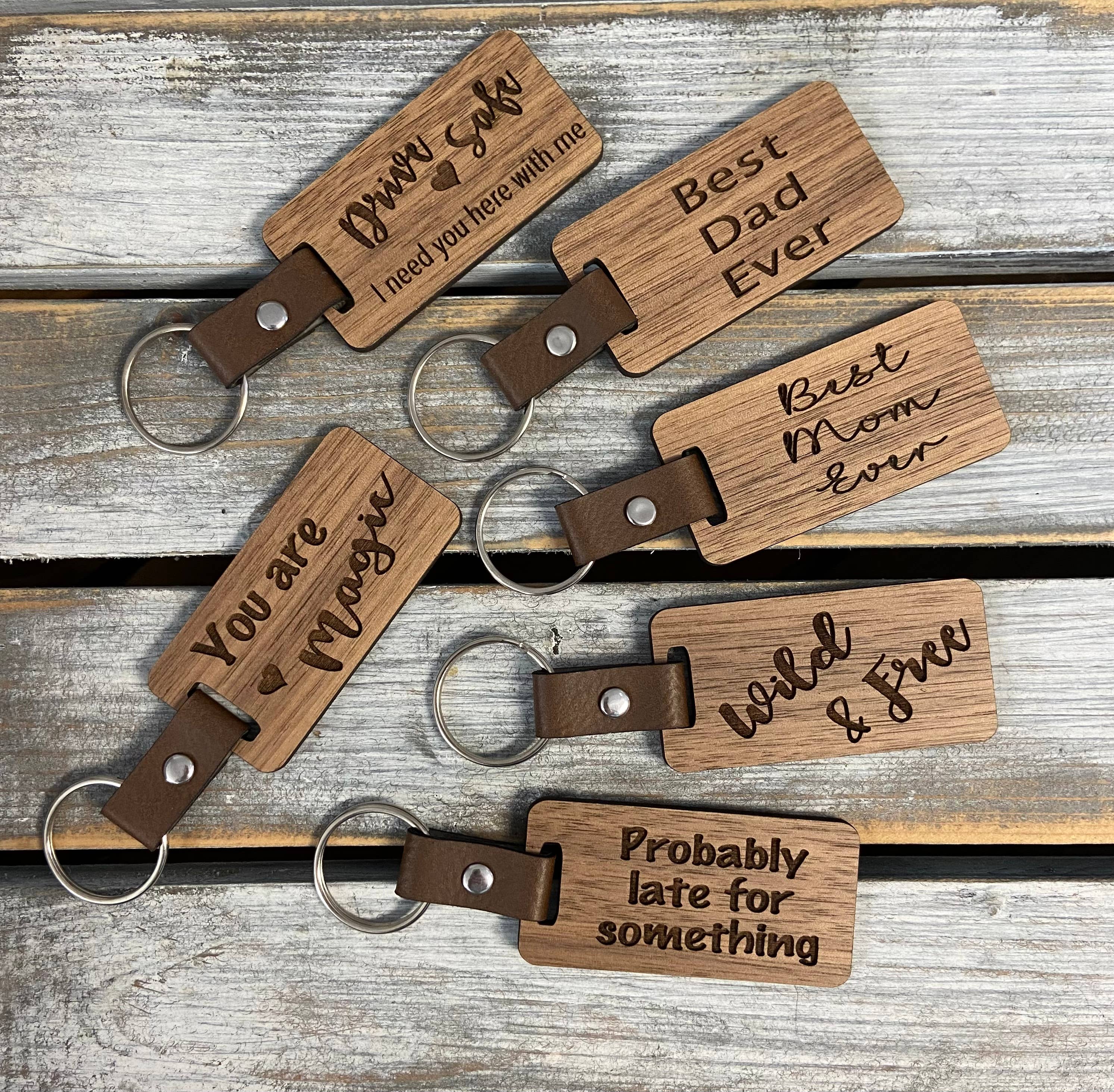 Chickadee Creations - Wholesale Keychain - Unisex - Leather and wood keychains, personalization available0