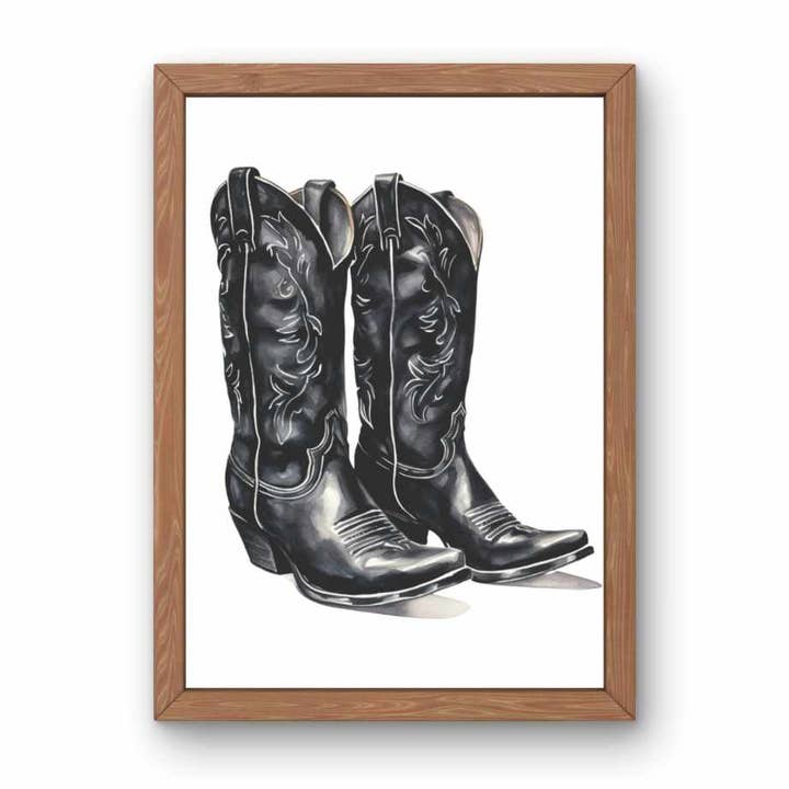 Black Cowboy Boot Print, Western Decor, Cowboy Art for wholesale by Lady Kady Art