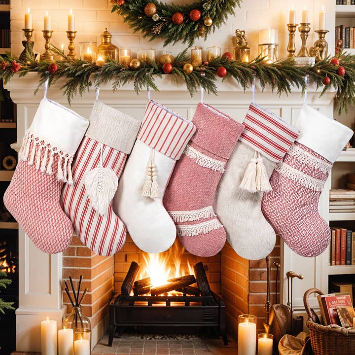 Red Tassel Bohemian Christmas Stockings for wholesale by GEXWORLDWIDE