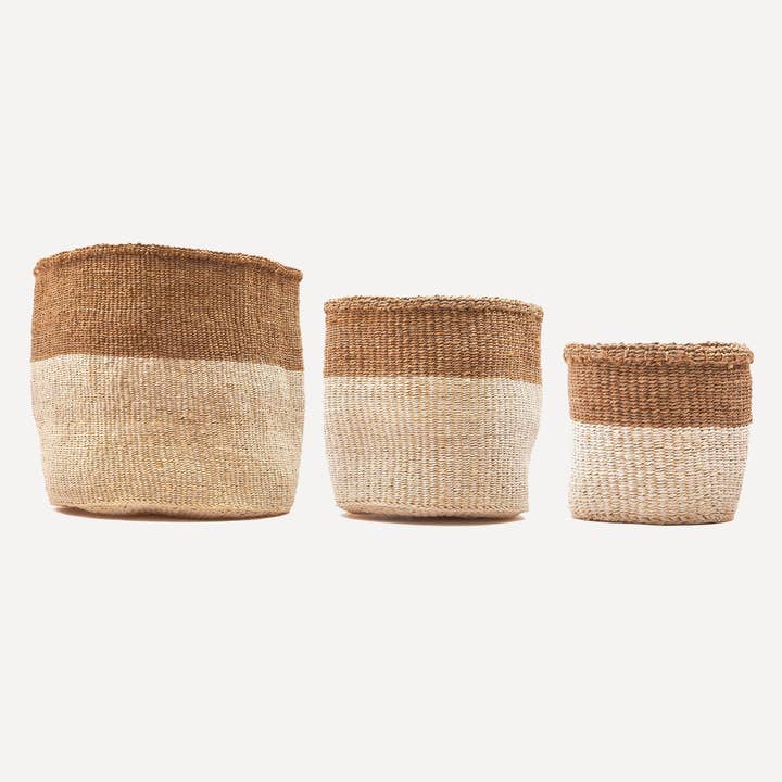 Natural CHAMA: Khaki & White Colour Block Storage Basket | Plant Pot Cover | Desk Tidy | Blanket Storage for wholesale on Faire5