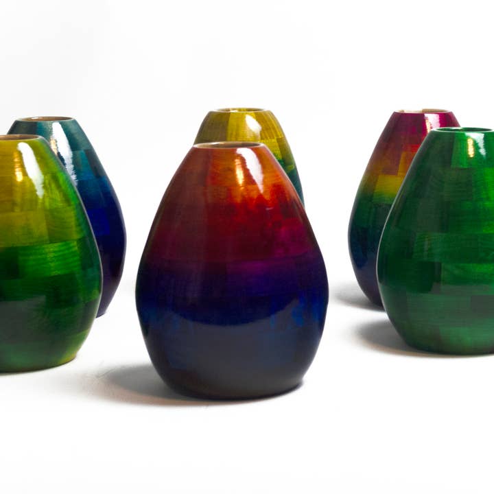 Bud Vase Dyed Wood Handmade Segmented Wood Vessel for wholesale by Foster's Beauties