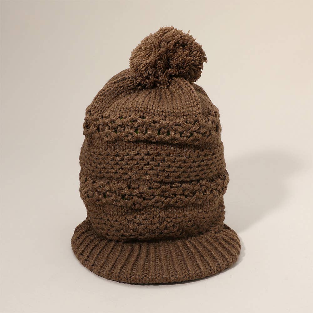 Sensibling Corp. - Wholesale Beanie - Women's - Pom Pom Slouchy Knit Visor Winter Hat1