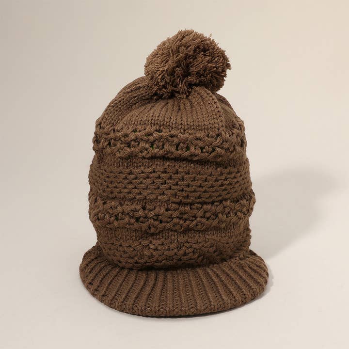 Sensibling Corp. - Wholesale Beanie - Women's - Pom Pom Slouchy Knit Visor Winter Hat1