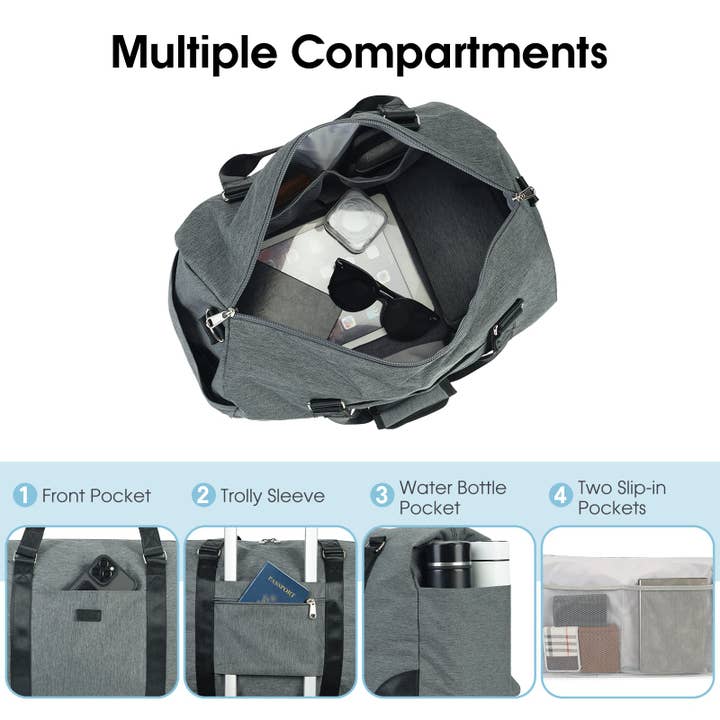 wandf - Wholesale Weekender Bag - Unisex - Carry On Weekend Bag with Shoe Compartment and Toiletry Bag