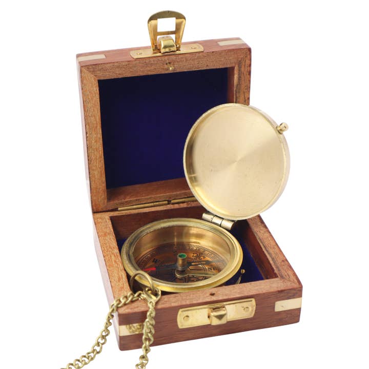 Dollond & Co. – wholesale Navigational compass – Personalised Brass Flat Compass with Wooden Box1
