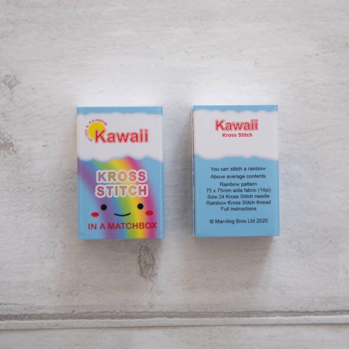 Marvling Bros Ltd - Wholesale Embroidery/Cross Stitch Supplies - Kawaii Rainbow Heart Mini Cross Stitch Kit In A Matchbox