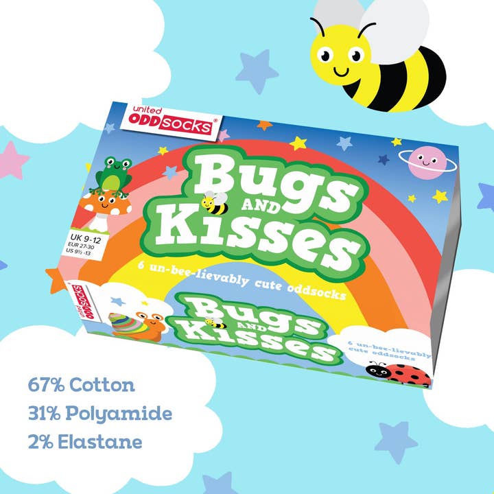 BUGS AND KISSES - Confezione Regalo di 6 Calzini Spaiati | United Oddsocks per la vendita all'ingrosso da parte di Sock Academy