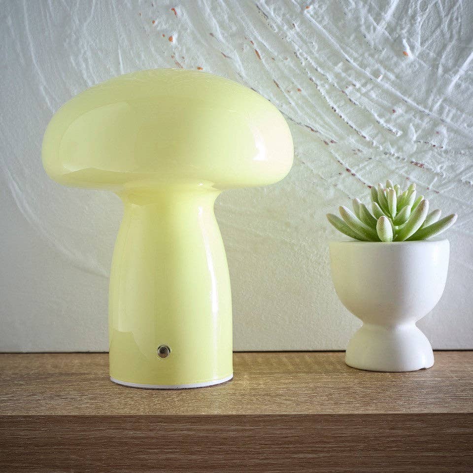 K LIVING – wholesale Accent/desk lamp – Mushroom Toadstool Glass Table Lamp in White, Duck egg Blue, Green, Lemon, Mocha and Brown - Rechargeable Lamps9