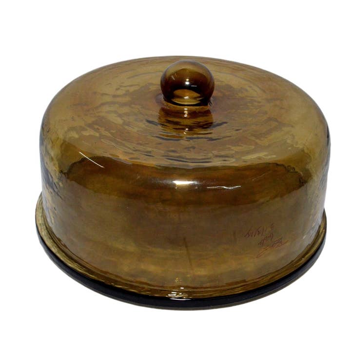 Cake Recycled Glass Dome w/Plate Dia 11.3" Olive for wholesale on Faire
