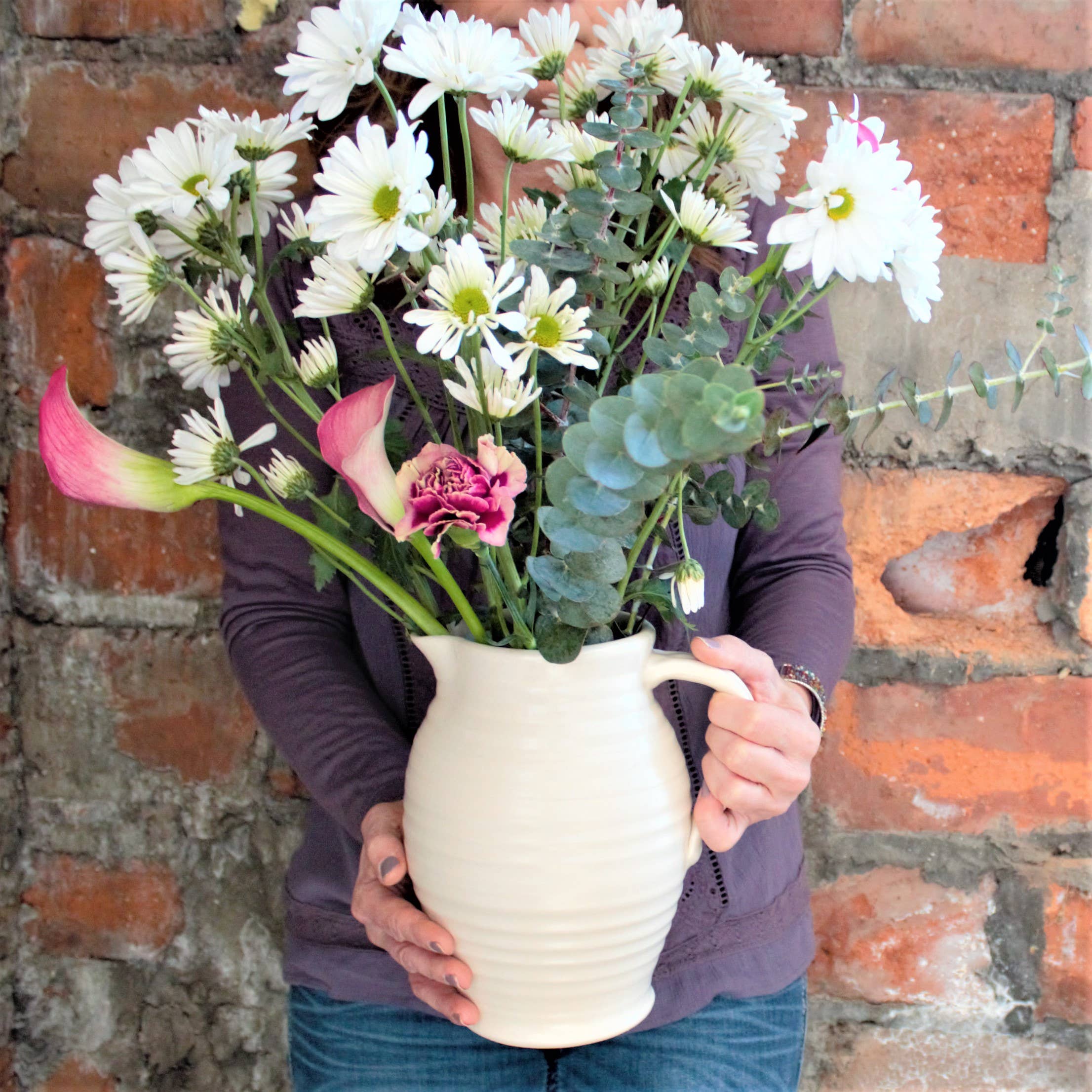 Rowe Pottery - Wholesale Pitcher - Farmhouse Ridges Pitcher - Drift White