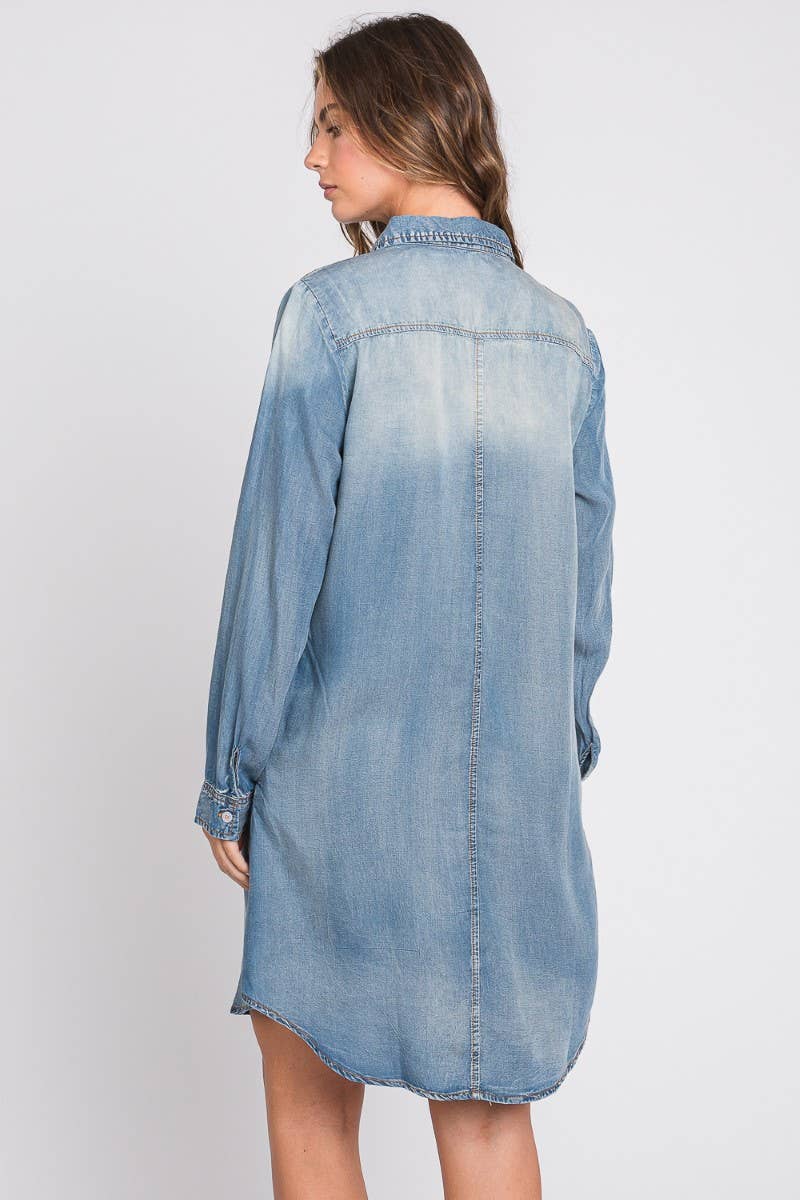 ZiA Apparel - Wholesale Dress - Women's - Washed Shirts Denim Dress 5