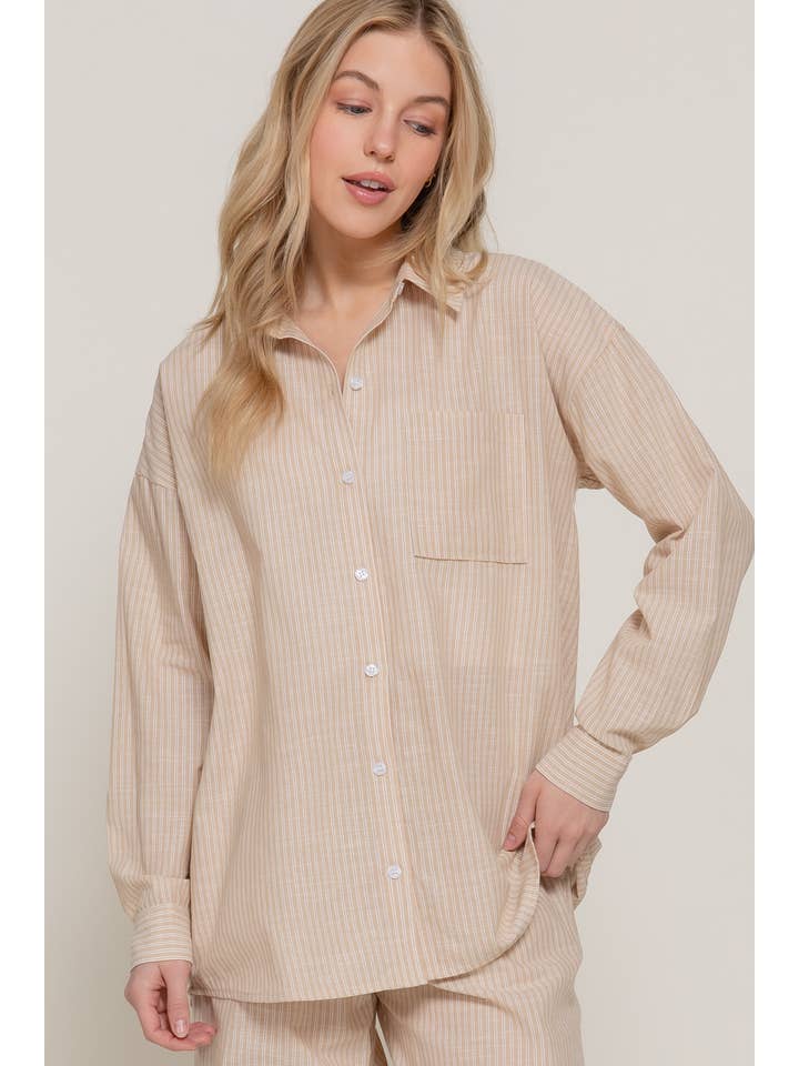 Active Basic | Active USA – Großhandel Hemd mit Button-down-Kragen – Damen – Langärmliges Button-Down-Hemd mit Y/D-Streifen aus Gaze3