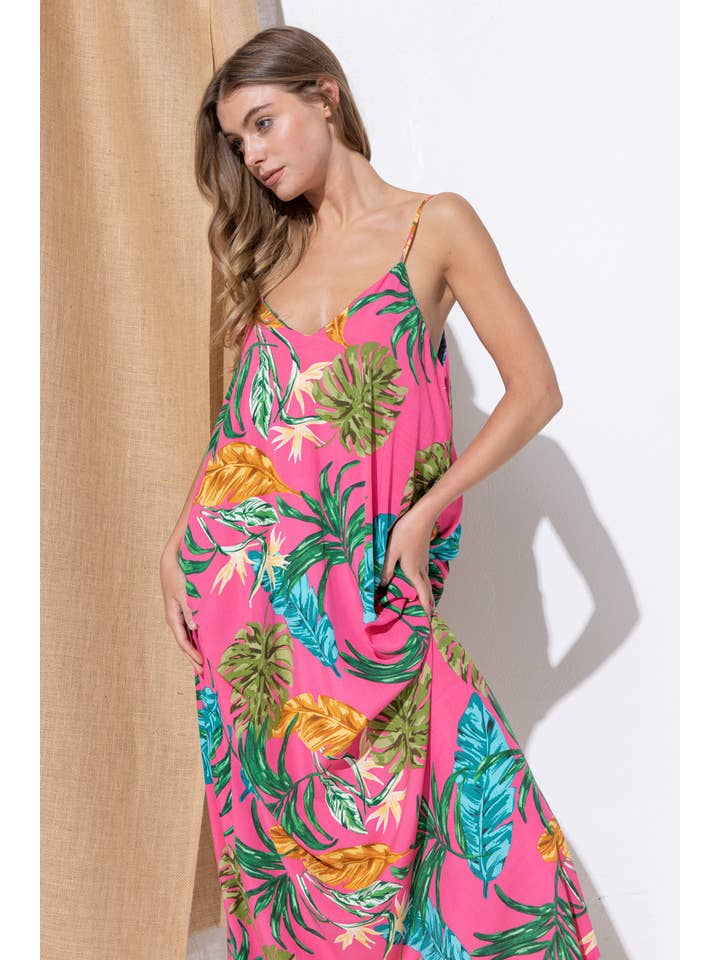 Bloidy - Wholesale Dress - Women's - Palm Leaf Tropical Floral Print Maxi Dress - C96767