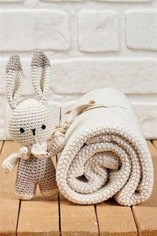 Omnis Pura - Wholesale Bedding Blanket - Kids & Baby - Organic Cotton Baby Blanket&Handmade Crochet Bunny-Gift Set0