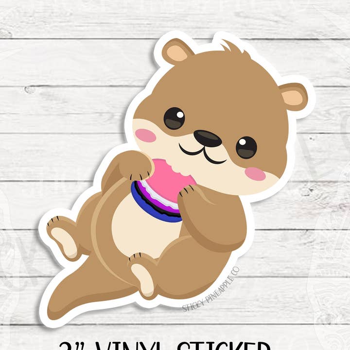 Genderfluid Otter Macaron klistermärke | 3 ”Matt klistermärke | LGBTQIA+Pride Sticker | Väderbeständig | För bärbar dator, tumlare, vattenflaska och mer! för wholesale av Sticky Pineapple Co