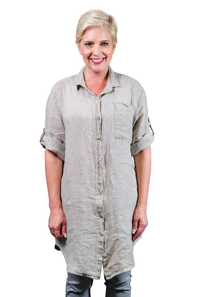 TINA Stephens Italy/Tees By Tina - Wholesale Button Down Shirt - Women's - Naya Linen Boyfriend Shirt (BQ120)2