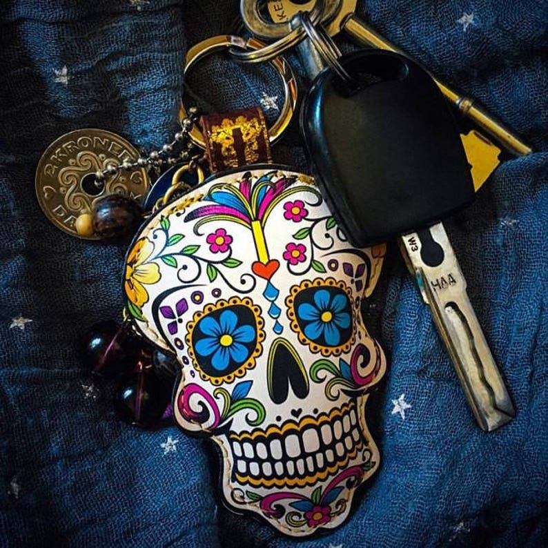 'Alkemest - Wholesale Keychain - Unisex - Sugar Skull Key Ring - Genuine Leather Key Chain - Third Eye3