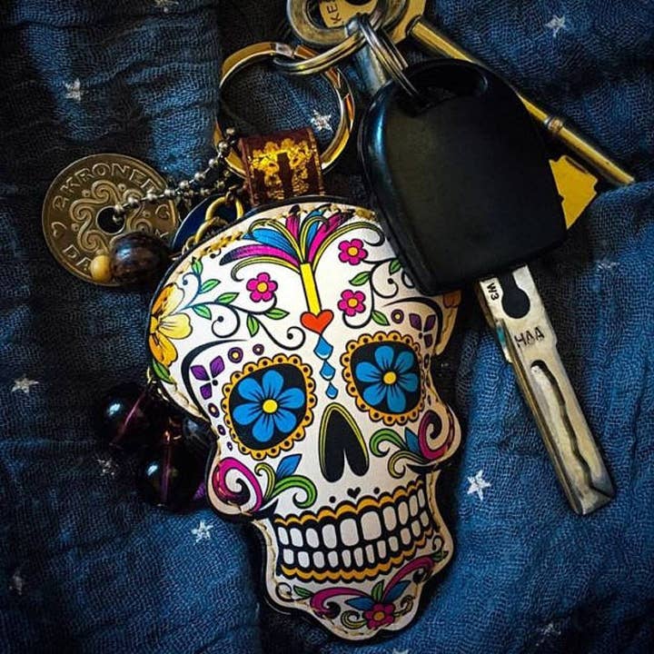 'Alkemest - Wholesale Keychain - Unisex - Sugar Skull Key Ring - Genuine Leather Key Chain - Third Eye3