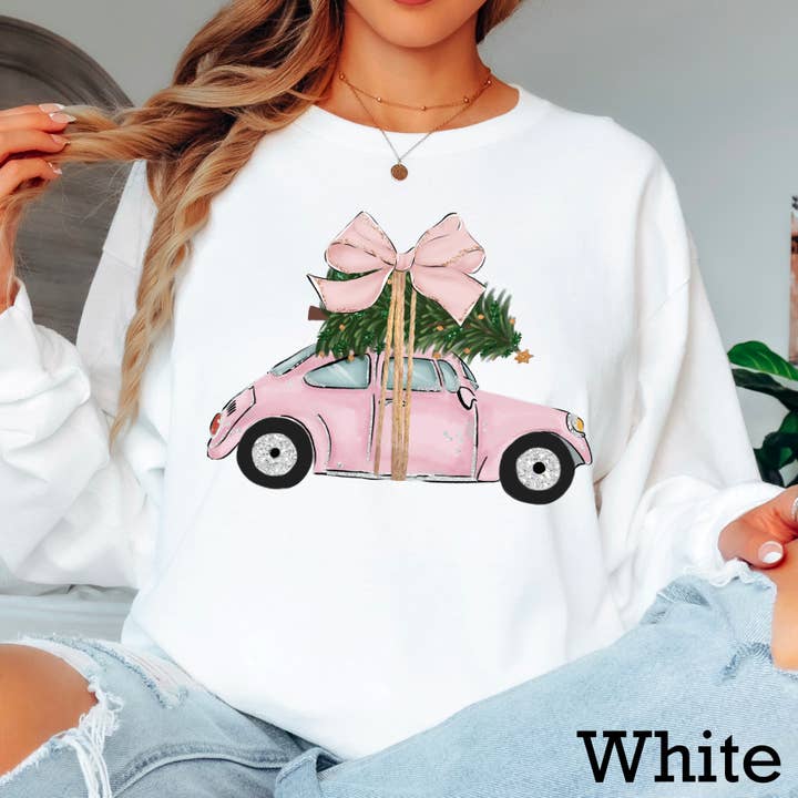 Shoppe SHC - Wholesale Graphic sweatshirt – Women’s - Pink Christmas Car Christmas 2025 Long Sleeve Shirt | Gildan